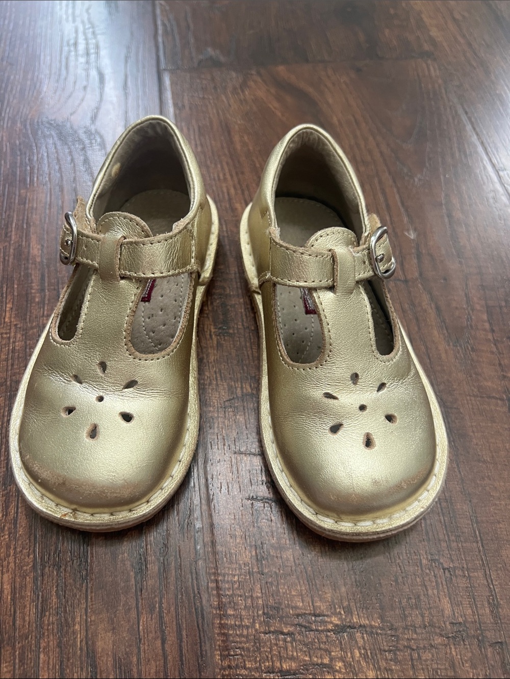 L’amour Joy Gold Leather T-Strap Mary Jane